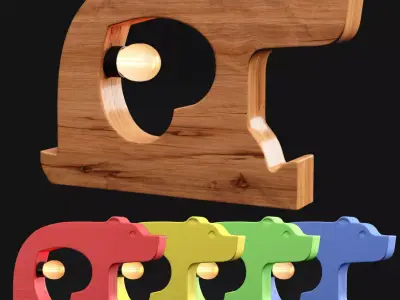 Bear wooden Love Table Lamp 3D model
