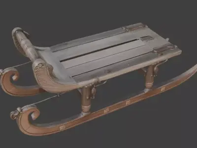 Viking Wooden Sled 3D Model v04 Low-poly 3D model