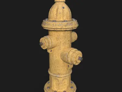 3D Game Ready Fire Hydrant - Red and Yellow Color Low-poly 3D model