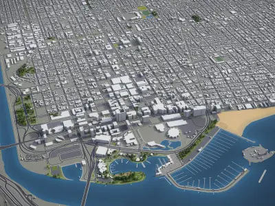 Long Beach - 3D City Model Low-poly 3D model
