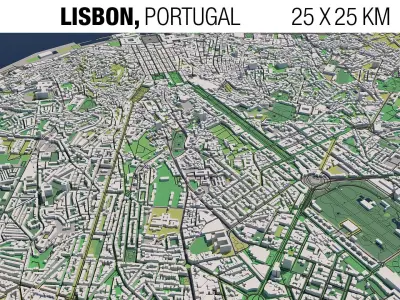 Lisbon Portugal 25x25km City 3D Map 3D model