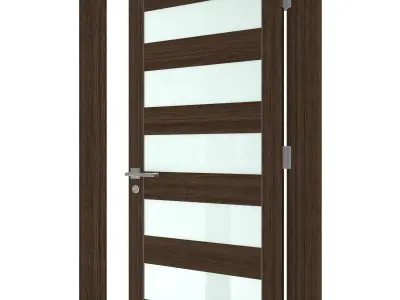 Door-042 modern wooden door with glass panels 3D model