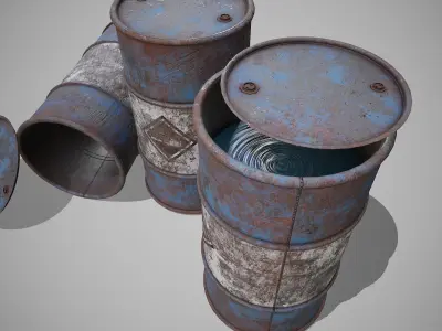 Barrels blue rusty Low-poly 3D model