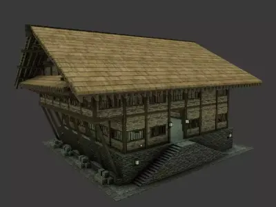 Medieval wood house 5 enterable 3D model