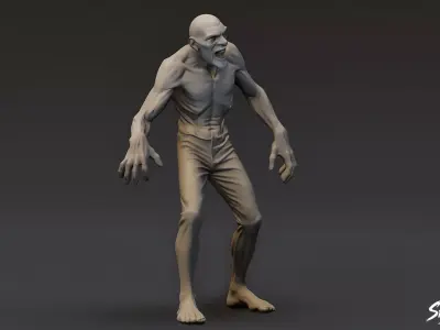 Zombie Statue Stalking Pose Low-poly 3D model