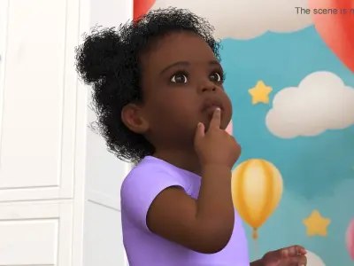  Little Girl Light Black Skin in Bodysuit Rigged for Cinema 4D 
