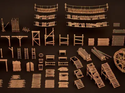 Stylized wood asset mega pack Low-poly 3D model