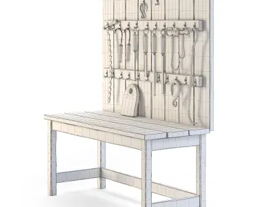 Old Wooden Wall Table with Tools 3D model