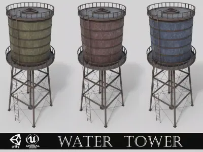 Water Tower Low-poly 3D model 11