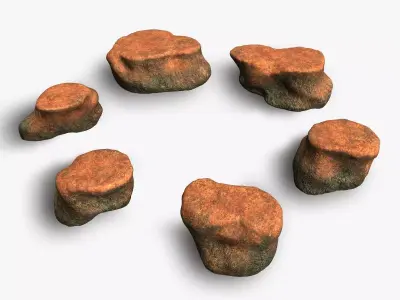 Short Flat Rocks - Red Dust Low-poly 3D model