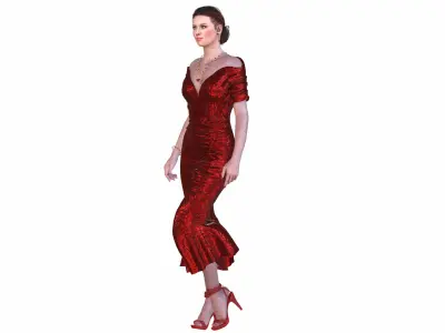Red Sequins Gown Low-poly 3D model