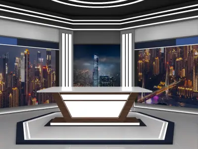 News studio interior Low-poly 3D model