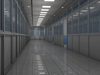 Hospital corridor with Empty rooms 3D model