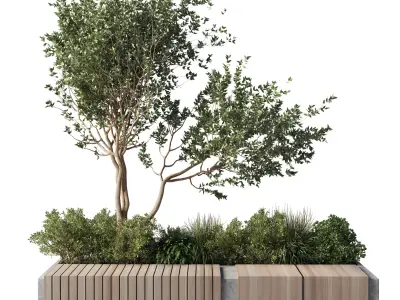 Urban Environment Urban Furniture Green Benches Plants 3D model