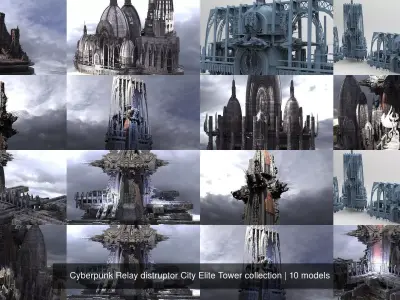 Cyberpunk Relay distruptor City Elite Tower collection 3D Model Pack