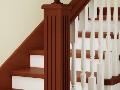 Ladder staircase with wooden treads and railings 3D model