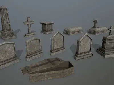 Tomb Stone Set Low-poly 3D model