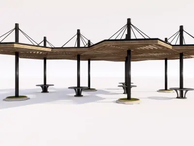 Modern Wood and Steel Pavilion Pergola Low-poly 3D model