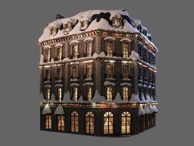 Corner building covered with snow 3D model