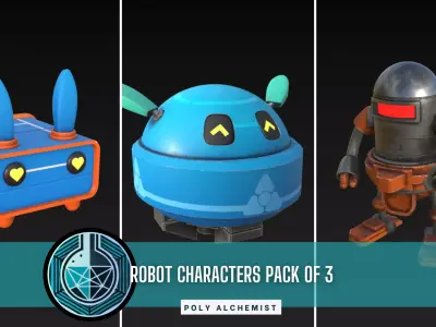 Robot Characters Pack Of 3 Low-poly 3D model