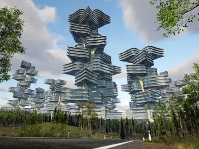 curve flower future building Low-poly 3D model