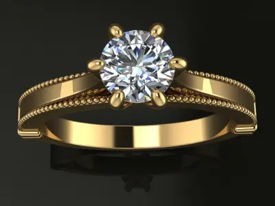 Solitaire 6 Prong Bead Gallery Engagement Ring 3D print model