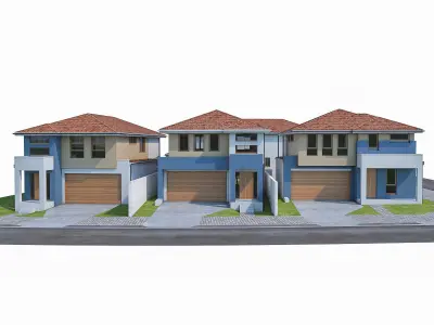 Neighborhood Houses Set - 4 Pack Low-poly 3D model