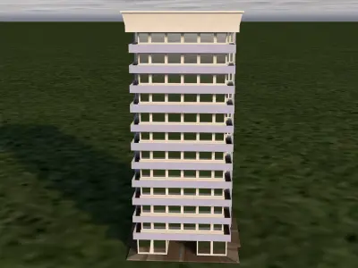 12-Storey Residential Building 3D Model Low-poly 3D model