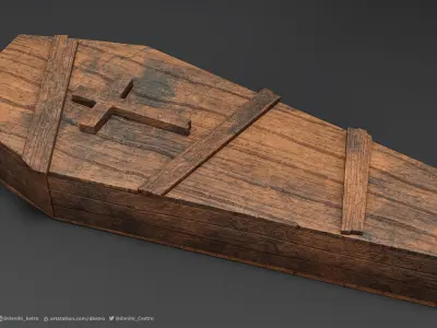 Coffin - 3D model wooden with cross Low-poly 3D model