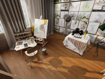Art Studio Painting Interior Pack PBR Game Ready Low-poly 3D model