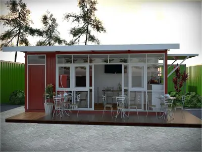 mini Cafe shipping container 20ft 3D model