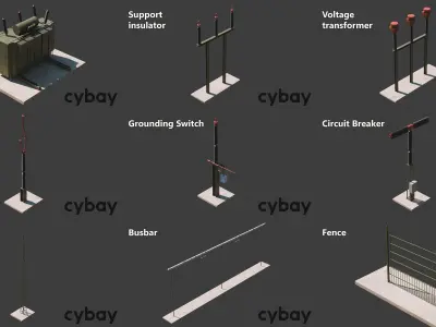 Electrical substation Low-poly 3D model