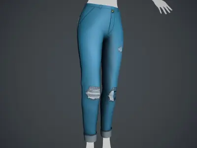 Female Light Blue Ripped Jeans Pants Style 2 Low-poly 3D model