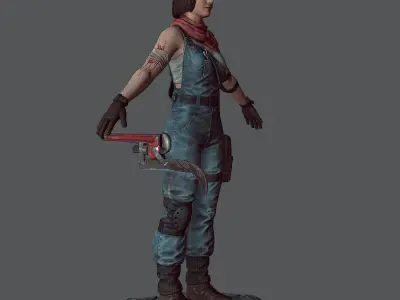 Mechanic girl Zombie killer Low-poly 3D model