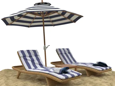 Beach umbrella and chaise longue 3D model