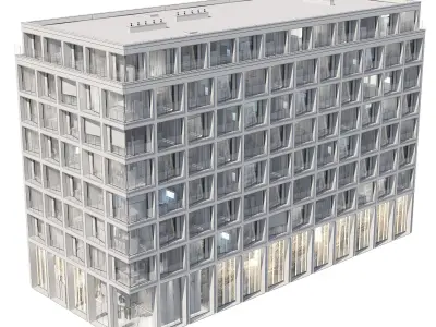 Modern residential building 06 at night with simple interiors 3D model