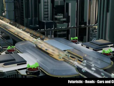 Futuristic-Roads-Cars and City 01 3D Model Pack