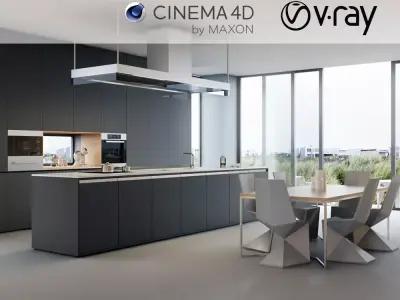 VRay - C4D Scene files - Modern Kitchen Scene 3D model