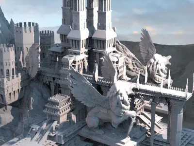 Lion Ancient Temple towers 3 3D model