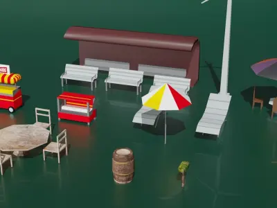 street assets Low-poly 3D model