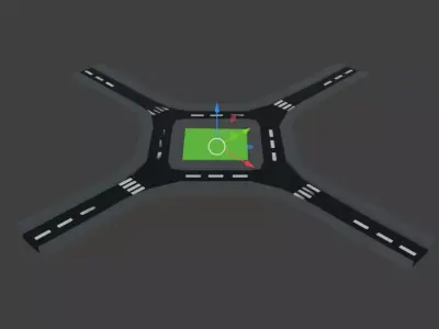 ROAD WITH ROUNDABOUT Low-poly 3D model