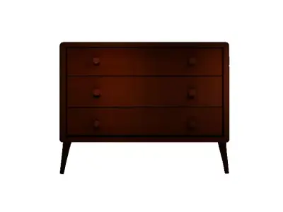 Mid-Century Modern Wooden 3-Drawer Dresser Dark Wood Low-poly 3D model