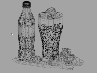 Coca Cola bottle and glass 3D model