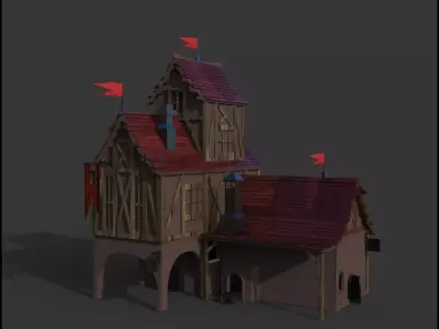 House castle with flags on top 3D model