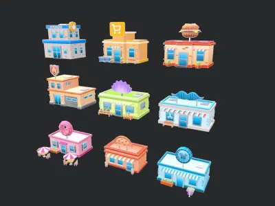 Building Pack Lowpoly Low-poly 3D model