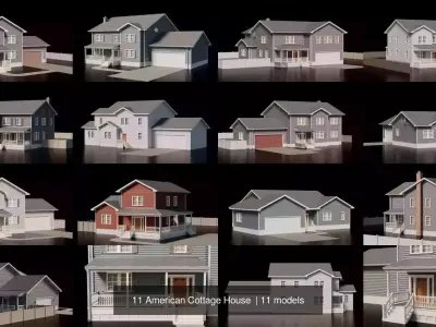 11 American Cottage House  3D Model Pack