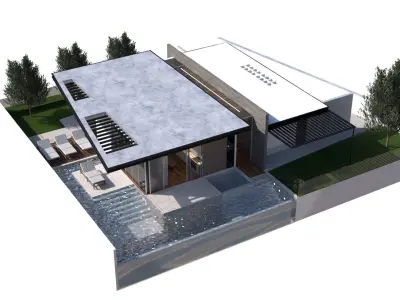 Home pool Villa Low-poly 3D model