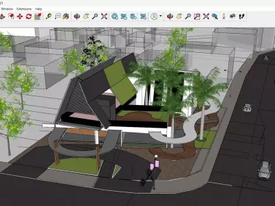 Commercial Complex 40x40m  2 Floors 1250 sqm  Skp File Only Low-poly 3D model