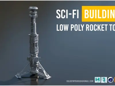 Scifi buildings rocket tower skyscraper Low-poly 3D model