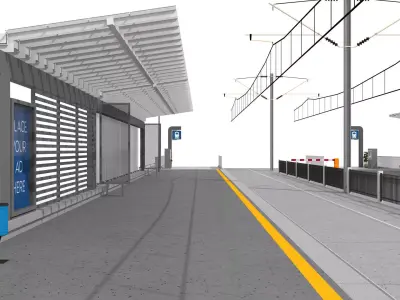 Contemporary Tramway Station Low-poly 3D model